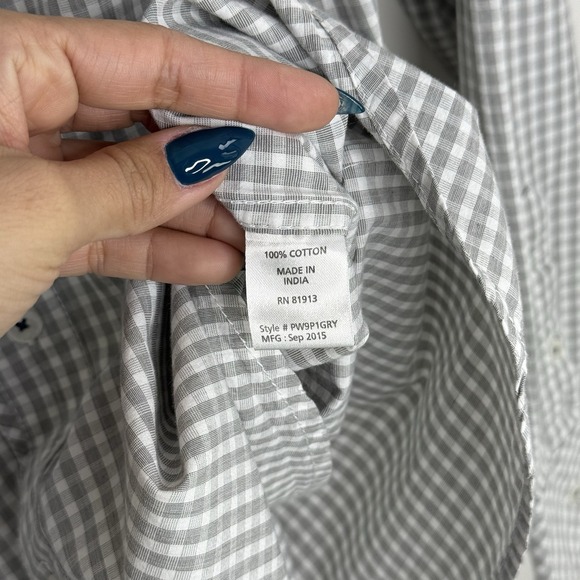 PD&C Men's SM LS BU Shirt Check Plaid Gray/White Roll Tab Sleeve EUC 087 - Picture 6 of 9